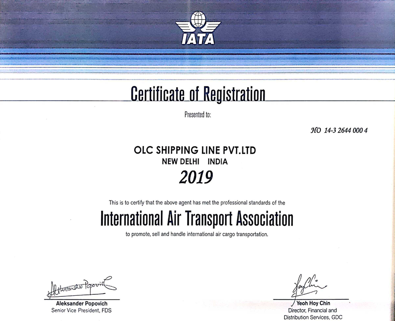 OLC Shipping Line was certified  by IATA in 2019 to promote, sell and handle International air cargo transportation