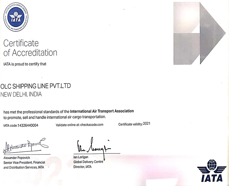 IATA Certificate of Accreditation for the year 2021