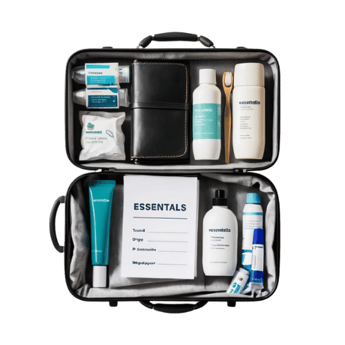 A neatly packed essentials box containing clothing, toiletries, documents, and medications for immediate use after moving.