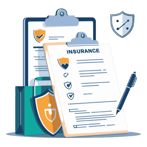 Graphic showing an insurance policy document, a shield icon, and a checklist to highlight the importance of protecting shipments against loss or damage.